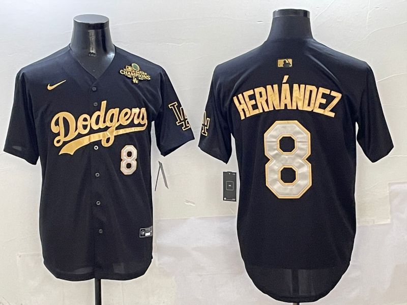 Men Los Angeles Dodgers #8 Hernandez Black Gold Game Nike 2025 MLB Jersey style 8
